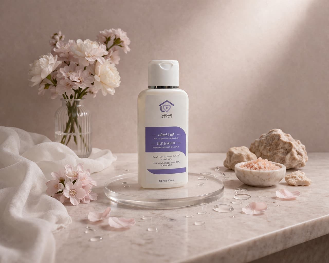جل غسول أنثوي للمناطق الحساسة حرير وتبييض من نفاس